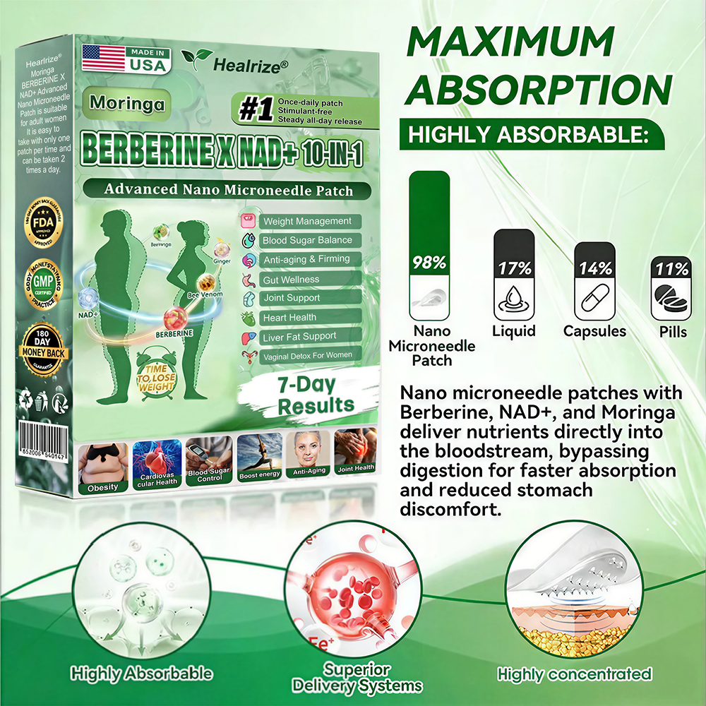 𝐎𝐟𝐟𝐢𝐜𝐢𝐚𝐥 𝐔𝐒 𝐒𝐭𝐨𝐫𝐞 🇺🇸  | 🧑‍⚕️Healrize® Moringa · Berberine × NAD+ 𝟏𝟎-𝐢𝐧-𝟏 𝐀𝐝𝐯𝐚𝐧𝐜𝐞𝐝 𝐍𝐚𝐧𝐨 𝐌𝐢𝐜𝐫𝐨𝐧𝐞𝐞𝐝𝐥𝐞 𝐏𝐚𝐭𝐜𝐡 — 𝐎𝐧𝐜𝐞 𝐃𝐚𝐢𝐥𝐲, 𝐕𝐢𝐬𝐢𝐛𝐥𝐞 𝐑𝐞𝐬𝐮𝐥𝐭𝐬 𝐢𝐧 𝟕 𝐃𝐚𝐲𝐬 - Ap