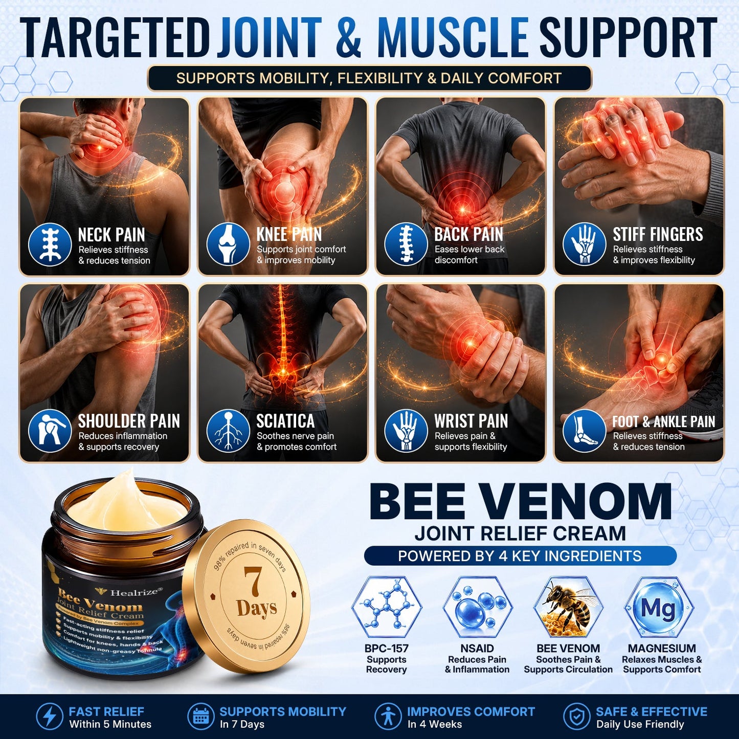 🎁Healrize® Bee Venom Joint Relief Cream 💪Targets stiff, sore joints in knees, hands, shoulders, back & more — so you can move easier every day
